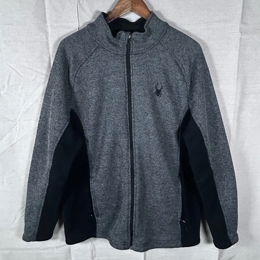 Spyder Mens XXL‎ Grey Heathered Full Zip Fleece Lined Sweater Jacket Mock Neck